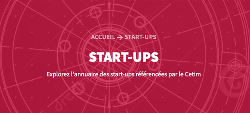 Capture d'écran de la page d'accueil Startups de la Mécathèque du Cetim