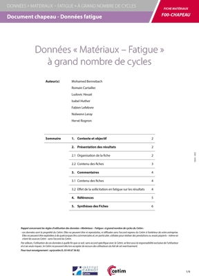 1e page fiche de données matériaux en fatigue