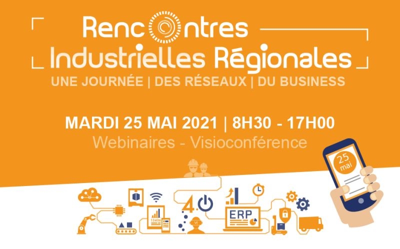 Illustration de la nouvelle édition des Rencontres industrielles régionales organisée le 25 mai 2021 exclusivement en ligne. Une journée dédiée aux échanges et au développement du Business entre industriels des Hauts-de-France.