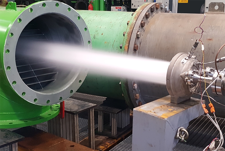 Banc d'essais pour valider le comportement hydraulique de la tête d'injection du générateur de gaz du moteur Vulcain 2.1 d'Ariane 6