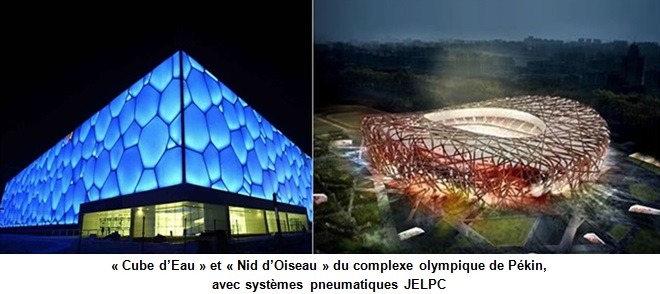« Cube d’Eau » et « Nid d’Oiseau » du complexe olympique de Pékin, avec systèmes pneumatiques JELPC